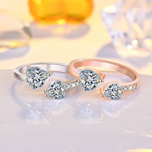 Women Mirco Pave Moissanite Diamond <b>Ring</b> <b>Adjustable</b> <b>Silver</b> Plated Double Heart Cubic Zirconia Wedding Engagement <b>Ring</b> - Product Image 3
