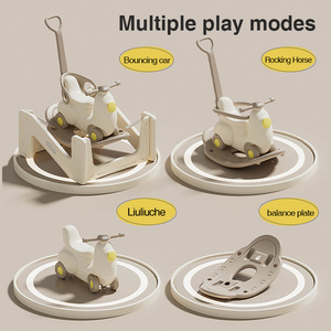 Pagar Pengaman sekitar 4-in-1 Balita Mainan tunggangan trampolin kuda goyang dengan papan keseimbangan dapat dilepas - Product Image 3