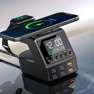 240W Tất Cả Trong Một Không Dây Đồng Hồ Báo Thức Tư Nhân Khuôn Kỹ Thuật Số Đa Chức Năng Pd 3.0 5V/3A Đầu Ra 2X Cổng USB <span class=keywords><strong>Adapter</strong></span> Sạc - Product Image 2