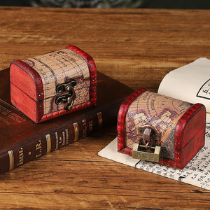 Mystic Arts Vintage Wooden Storage Box Mini Flip Lid <b>Map</b> Pattern Jewelry Desktop Organizer 6036J - Product Image 2