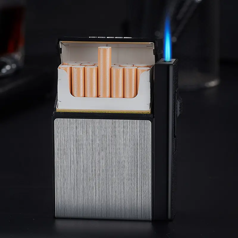 Atacado Portátil De Metal De Plástico Eletrônico Impermeável Caixa De Cigarro De Ouro Personalizado Com Isqueiro Usb