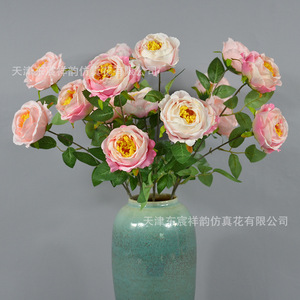 Rose artificielle Dongchen Crafts à tige unique, 3 têtes, en soie polyester, pour décoration de bureau ou de mariage - Product Image 2