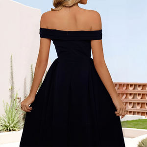 कैजुअल रेट्रो सेक्सी ऑफ कंधे ठोस रंग विंटेज पार्टी ड्रेस-लाइन मिडी पोशाक महिलाओं आकस्मिक गर्मी के सेक्सी कपड़े - Product Image 2