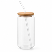 Venta al por mayor directa de fábrica: Vaso de vidrio transparente de 16 oz personalizado para sublimación con tapa de bambú y pajita de vidrio, ideal para regalos de eventos y cafeterías.