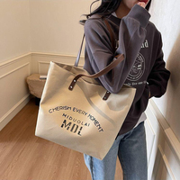 Sac fourre-tout en toile portable de haute qualité avec logo personnalisé, fermeture éclair, doublure en polyester, durable, pour les femmes étudiantes