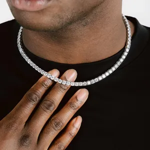 Collier chaîne en argent sterling avec diamants ronds, chaîne <span class=keywords><strong>tennis</strong></span> cubaine sécurisée, style mode - Product Image 2