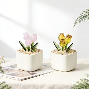 Adorno de Vidrio en Maceta, Simulación de Ramo de Tulipanes, Decoración de Escritorio, Mini Flor Artesanal, Venta al por Mayor - Product Image 2