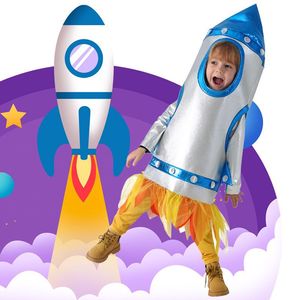 Disfraz de cohete para niños, traje espacial plateado y azul, disfraz de cosplay para niños, ropa para fiestas y actuaciones - Product Image 1