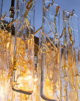 Grand lustre en verre de Murano ambré, carré, rectangulaire, suspension