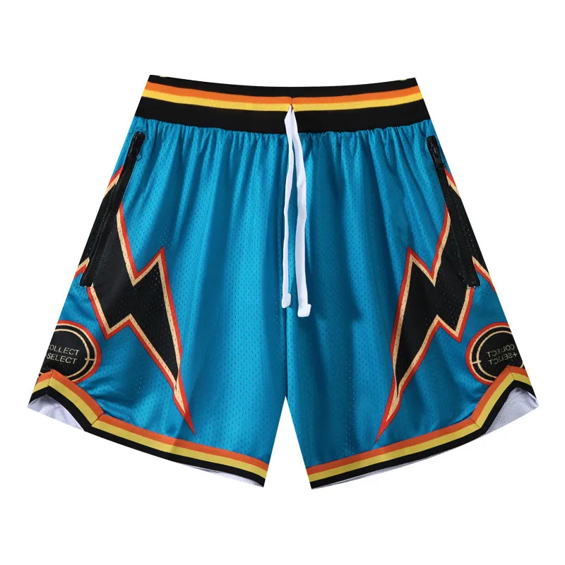 Shorts de basquete clássico estampado em branco respirável mediumh acima do joelho shorts de basquete bordados personalizados para homens com bolso