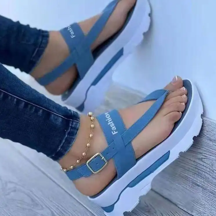 ग्रीष्मकालीन फैशन महिला चुंकी वेज सैंडल के लिए आकस्मिक समुद्र तट महिला मंच जूते