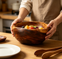 Bol à salade en bois d'acacia poli, bol à fruits, bol à pâtes, bol décoratif, bol à pâte en bois, bol à soupe, bol décoratif en bois