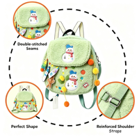 Sac à dos en peluche décoratif bonhomme de neige pour enfants, sac personnalisé à motif de dessin animé pour les fêtes, cadeau de vacances pour enfants, production rapide en gros