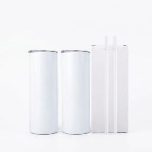 Hot Sale Sublimation Straight Tumbler 20oz White Stainless Steel Insulated Blank with <b>Metal</b> <b>Straw</b> Lid - Product Image 5