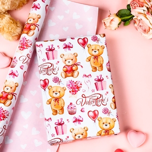 Papel de Regalo de San Valentín con Osos y Corazones, Papel de Arte Ecológico de Doble Cara para Envolver Regalos y Manualidades - Product Image 2