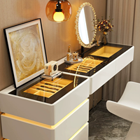 Coiffeuse moderne avec éclairage LED, multifonctionnelle, avec rangements, en verre, pour chambre à coucher, mobilier pour la maison et l'hôtel