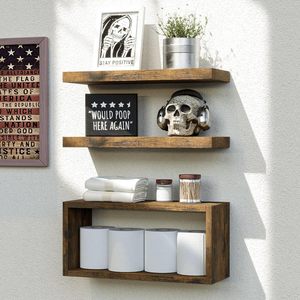 Solid Wood <b>Wall</b> <b>Mounted</b> Storage Rack 3 Tier Retro Wooden <b>Shelf</b> For Living Room Bedroom Bathroom Decorative Organizer - Product Image 1