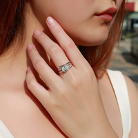 Cincin Moissanite Potongan Pir Perak Sterling S925 2.0 CTW, Cincin Tunangan Bertumpuk Multi-Layer untuk Wanita