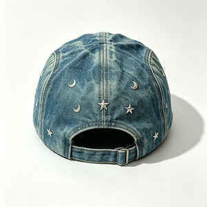 Casquette de camping unisexe 5 panneaux en denim délavé vintage avec rivets métalliques et patch ACE, option logo personnalisé, style Y2K, streetwear, chapeau d'extérieur - Product Image 6
