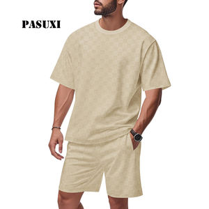 PASUXI <span class=keywords><strong>Tuta</strong></span> Sportiva Estiva da Uomo all'Ingrosso, Completo Traspirante a Scacchi con Maniche Corte per Corsa, Jogging e Palestra - Product Image 1