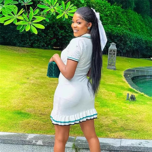 G5031-2025 nuovi arrivi abiti in maglia da donna a maniche corte collo Polo vestito aderente donna - Product Image 4