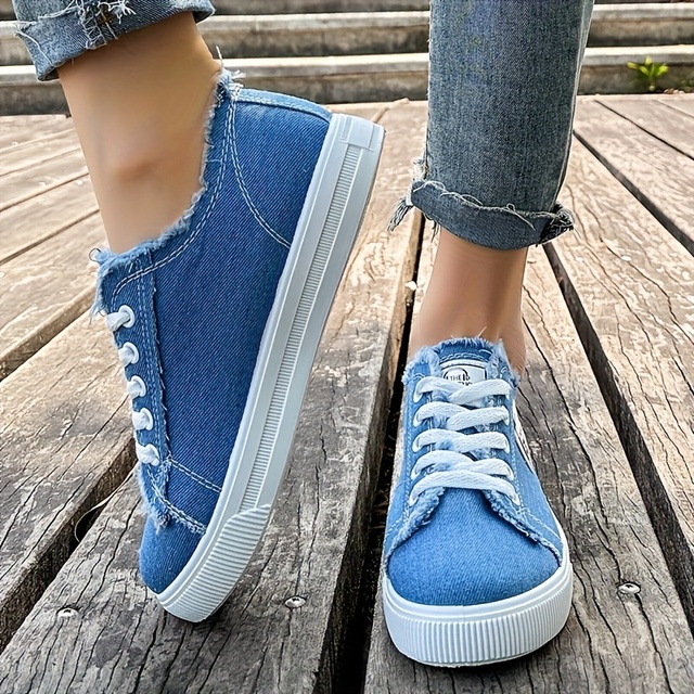 Casual Low Top Canvas Sneakers with Frayed Trim