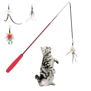 Custom Factory direct wholesale OEM feather steel wire fishing cat teaser toys telescopic teasing stick interactive toy set wand