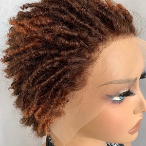 Perruque Afro Kinky Curly <span class=keywords><strong>Courte</strong></span> de 6 Pouces en Cheveux Brésiliens Vierges Marron Noir, Fausses Locs Tressées au Crochet 13*4 Transparentes pour Femmes - Product Image 5
