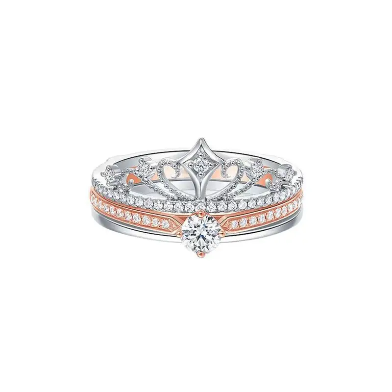 Luxus glänzender Zirkon-Schloss-Feuerwerk geschichteter Ring für Damen verschiedenes Design Formen Kronring-Set modischer Schmuck