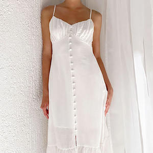 2025 महिलाओं की सेक्सी सफेद सूती लिनन हैटर ड्रेस बहुमुखी पुल-अप वी-गर्दन आधार ठोस पैटर्न दिवस समारोह यूरोपीय अमेरिका शैली - Product Image 3