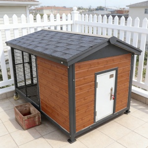 <span class=keywords><strong>Maison</strong></span> pour animaux de compagnie moderne pliable en acier inoxydable et bois pour petits animaux, cage extérieure imperméable, blanche - Product Image 1