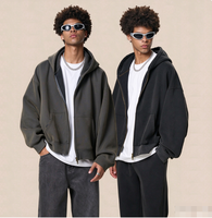 Sweat à capuche zippé pour homme, coupe ample, effet délavé et vieilli, en polaire épaisse, style streetwear vintage