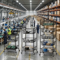 [NSF] Étagère de rangement métallique robuste à 5 niveaux, sans boulons, avec paniers en fil métallique et chariot roulant pour entrepôt - Vente en gros