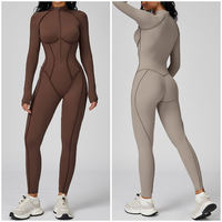 Combinaison de yoga à col montant, style nouveau, respirante, couture contrastée, fermeture éclair sur le devant, manches longues, tenue de sport, body de fitness