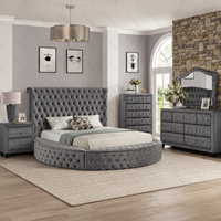 Ensemble de chambre à coucher avec lit king size en bois massif capitonné, tables de chevet et commode, design moderne, hauteur réglable, pour appartement, hôtel, personnalisable