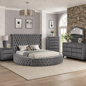 Tufted PU Leather King Size <b>Bed</b> Bedroom Set With Nightstands And Dresser For Apartment - Product Image 2