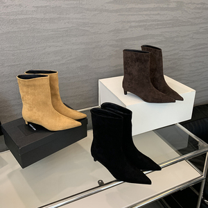 Bottines courtes 2025, simples et élégantes, toutes occasions, couleur unie, talon bas, en cuir souple - Product Image 2
