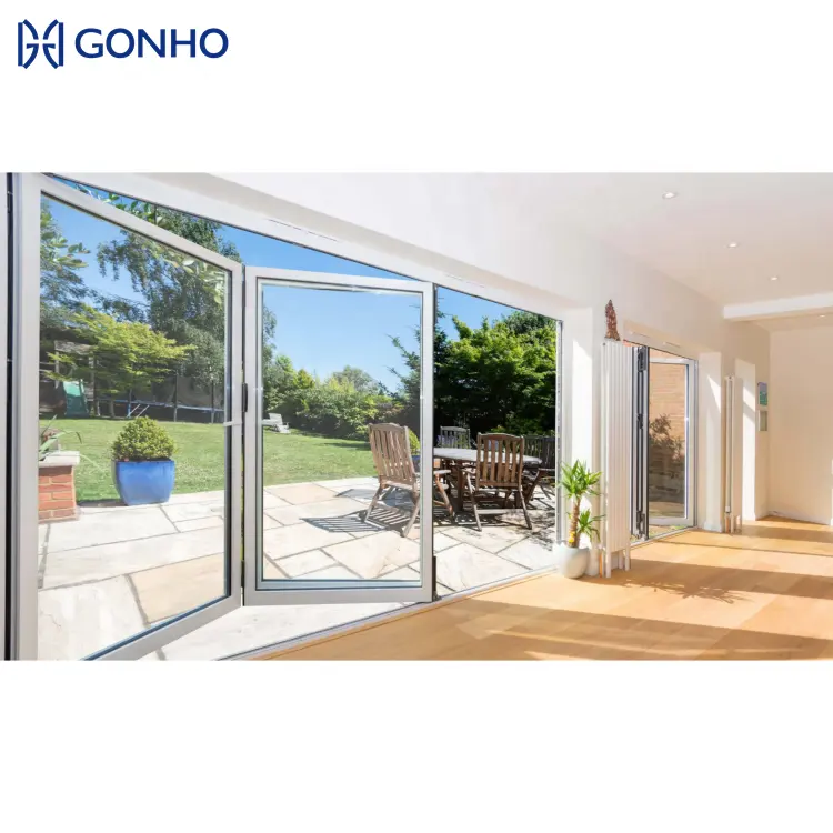 GONHO Accordion Bi Fold Doors Impact Resistant Aluminium Door Folding Sliding Door For Living Room
