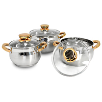 Ensemble de casseroles modernes en acier inoxydable 6 pièces avec couvercle en verre et base multicouche pour cuisinières à gaz et à induction