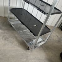 Chariot de transport galvanisé à 4 roues en acier pour serre, pépinière et jardin, chariot roulant multi-niveaux avec base en maille
