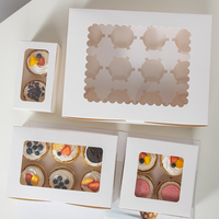 Boîte de papier à cupcakes blanc 12 trous en vente en gros Inserts de fenêtre transparents Boulangerie de qualité alimentaire 12 boîtes à cupcakes pour sucre