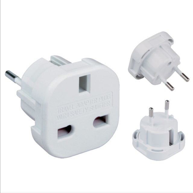 Factory Direct Uk to European Plug Adapter 3 Pin to 2 Pin Eu Socket Europe France Germany Travel Adaptor