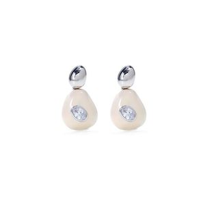 Water Drop <b>Stud</b> Earrings Faux Pearl White <b>Silver</b> Bezel Setting Women's Everyday Wear - Product Image 3
