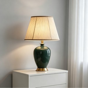 Dark Green Ceramic Table Lamp E27 LED 220V Switch Control Eye Caring Modern Minimalist Bedroom Living Room Ambient <b>Light</b> - Product Image 4