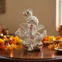 Statue de Ganesha en acier inoxydable plaqué argent, faite à la main, 3,5 pouces, décoration artistique religieuse pour Diwali, mariage et événements festifs