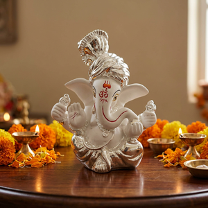 3.5 Inch Handmade Silver Plated Stainless Steel Ganesha <b>Statue</b> <b>Religious</b> Art Decor For Diwali Wedding And Festive Display - Product Image 3