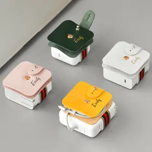 Kustom kotak earbud penyimpanan kabel PU pemegang Headset Winder Organizer earphone headphone penahan angin pengatur kabel kulit