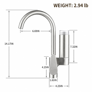 Rubinetto da Cucina Moderno in Acciaio Inox Spazzolato, Miscelatore Acqua Calda e Fredda con Filtro ACF Sostituibile, Girevole a 360° per Lavelli da Cucina - Product Image 2