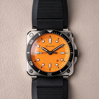 Montre automatique carrée étanche et lumineuse avec aiguille orange vibrante, lunette de plongée rotative de 20 mm, bracelet en caoutchouc, pour homme, idéale pour les activités de plein air et aquatiques