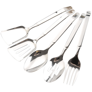 DFS0327 stainless steel dinnerware golden <b>server</b> food salad fork spoons set portion <b>buffet</b> catering control gold rice serving sp - Product Image 2